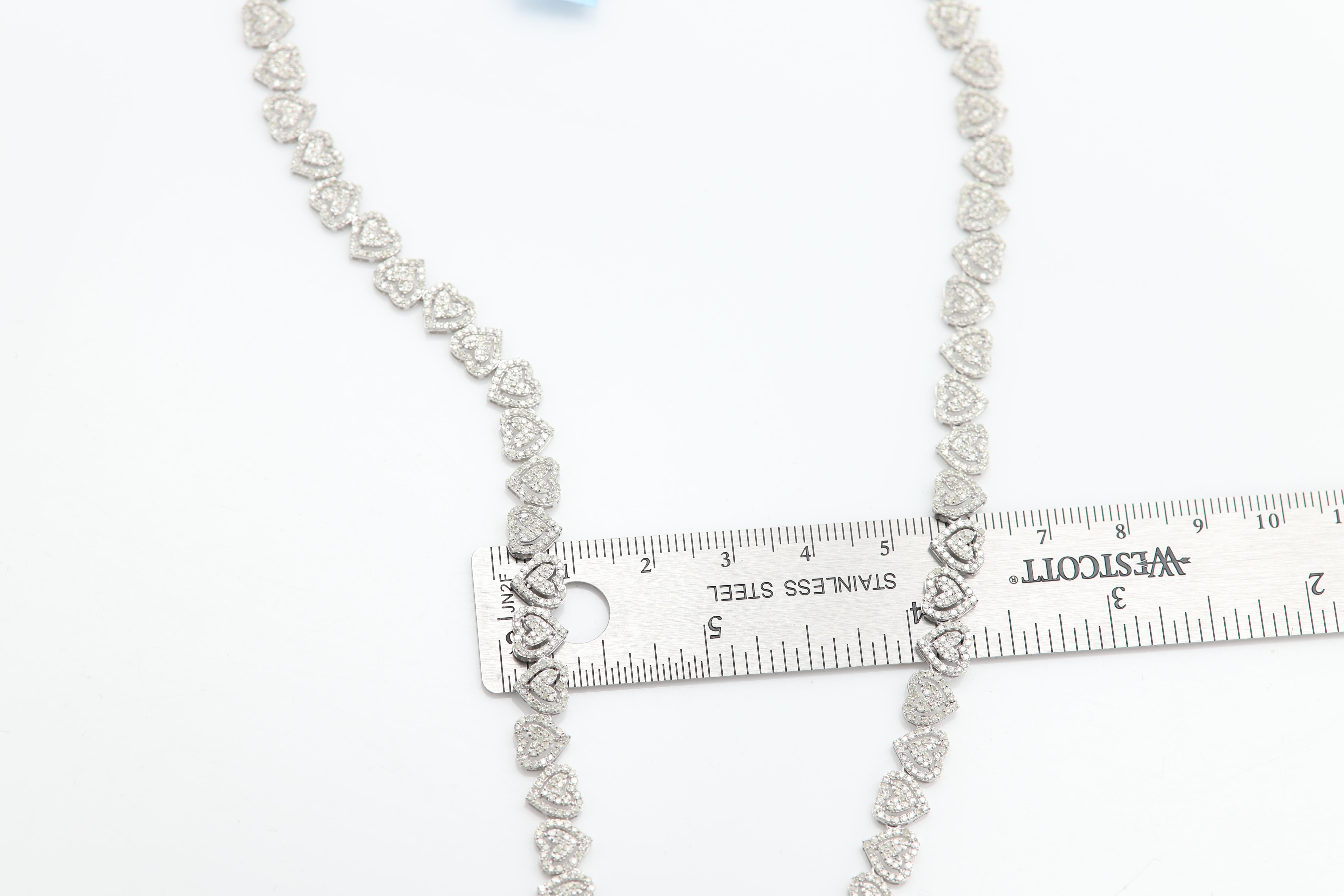 Collar Multi Corazón Oro Blanco 14k y Diamantes naturales Corte único en venta