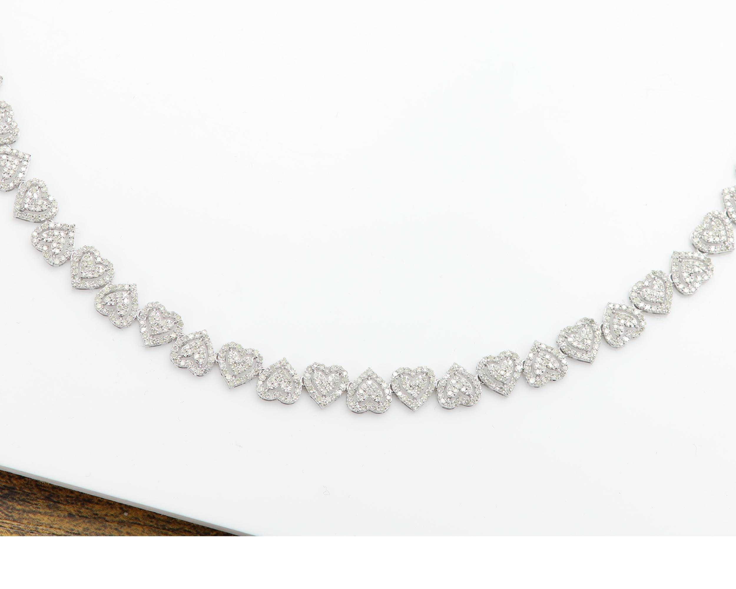 Collar Multi Corazón Oro Blanco 14k y Diamantes naturales en venta 2