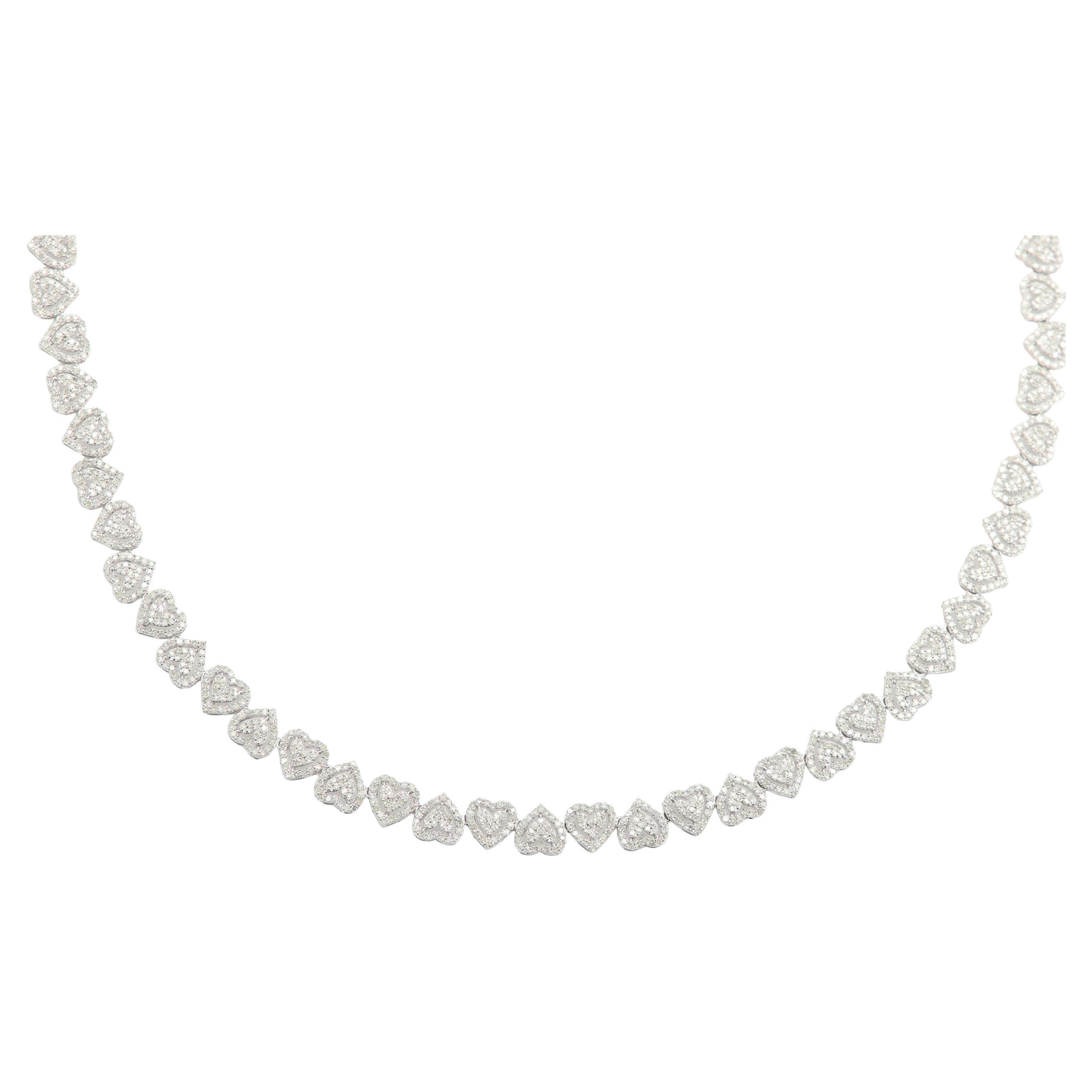 Collar Multi Corazón Oro Blanco 14k y Diamantes naturales
