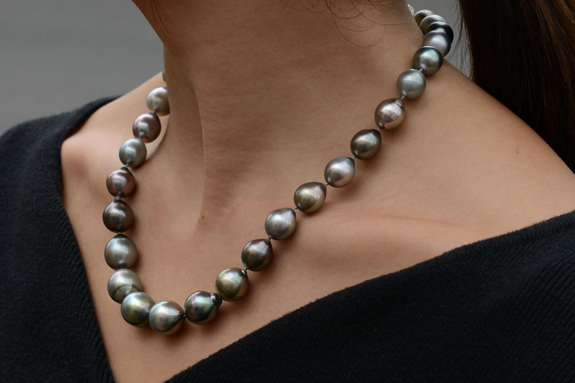 Contemporary Multi Hued Black Tahitian Pearl Graduated Necklace