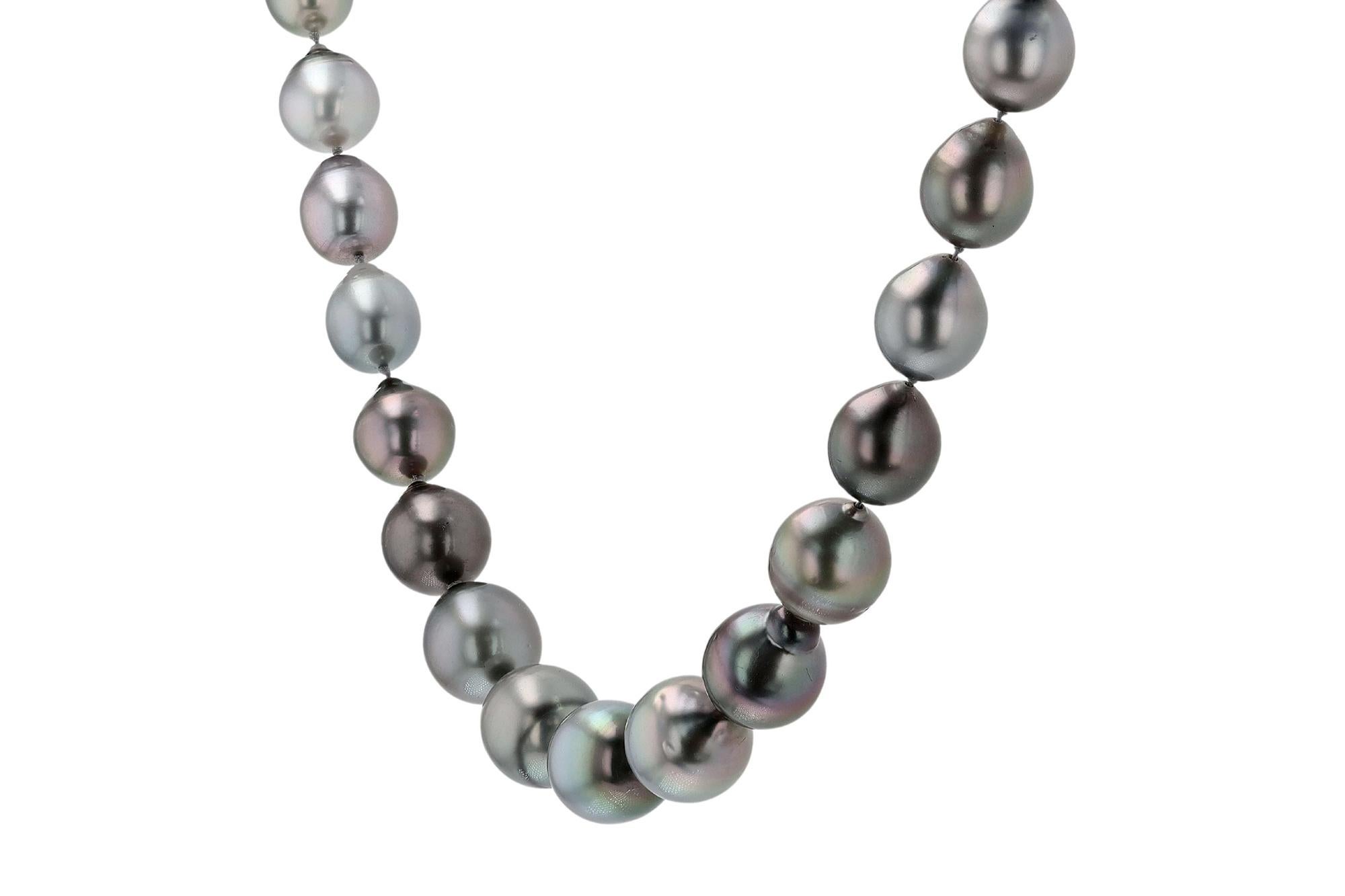 Oval Cut Multi Hued Black Tahitian Pearl Graduated Necklace