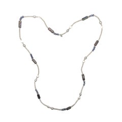 Multi-Hued Peacock and White Pearl Necklace in Sterling Silver