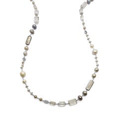 Multi-Hued Pearls and Natural Quartz Engraved Necklace in Sterling Silver