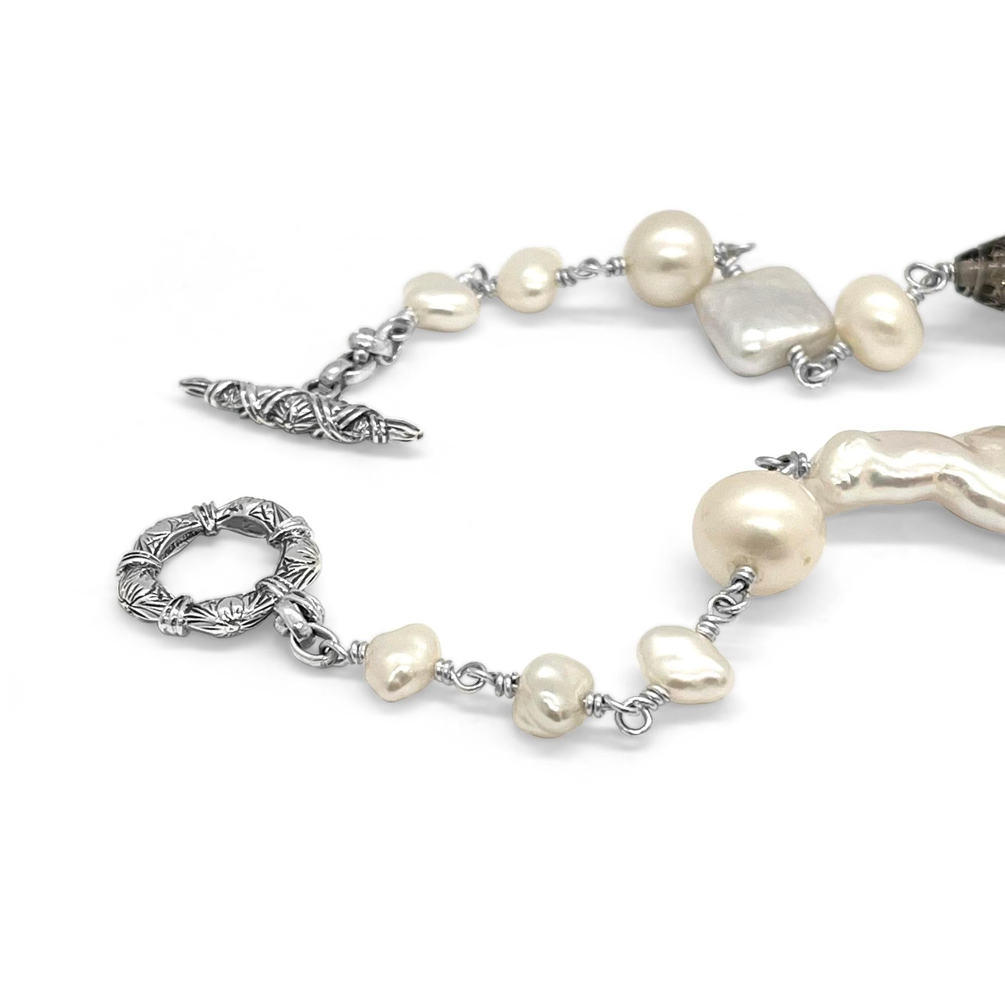 Mehrfarbige Perlen Barock, Keshi-Perlen, Rosenquarz Halskette aus Sterlingsilber (Kunsthandwerker*in) im Angebot