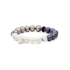 Multi-Hued Pearls Black Onyx and Smoky Quartz Bracelet in Sterling Silver