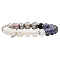Multi-Hued Pearls Black Onyx and Smoky Quartz Bracelet in Sterling Silver
