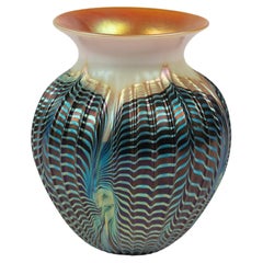 Multi-Iridescent Art Glass Rimmed Vase, Lundberg Studios, California, Signed