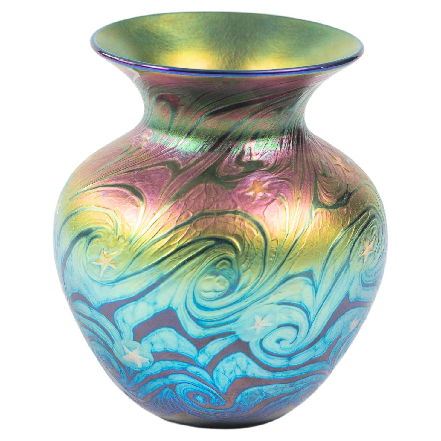 Multi-Iridescent Swirl Art Glass Vase, Lundberg Studios of California, Signed