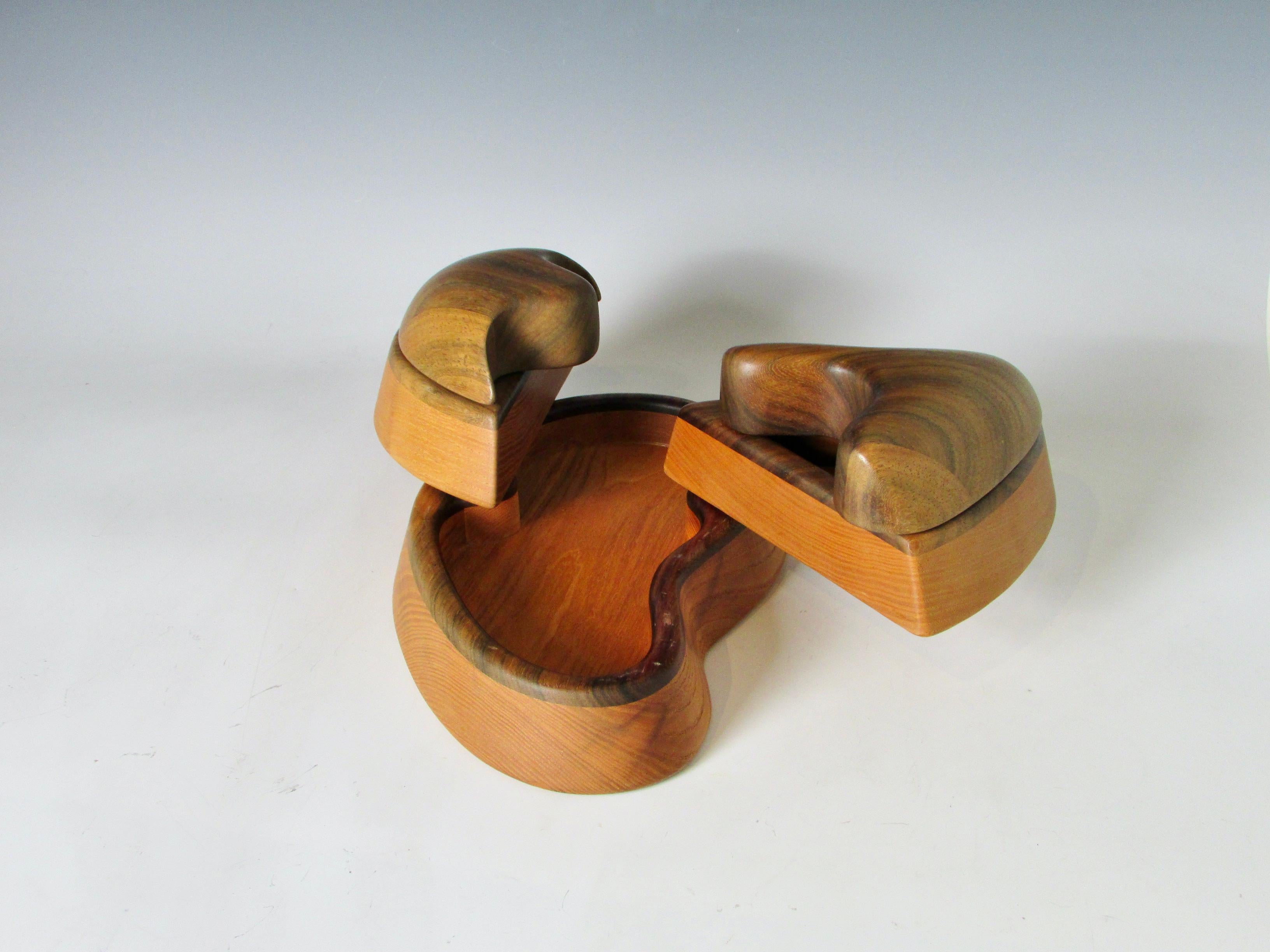 American Multi Jointed Organic Form Rosewood and Ash Dresser Top Jewelry Trinket Box  For Sale