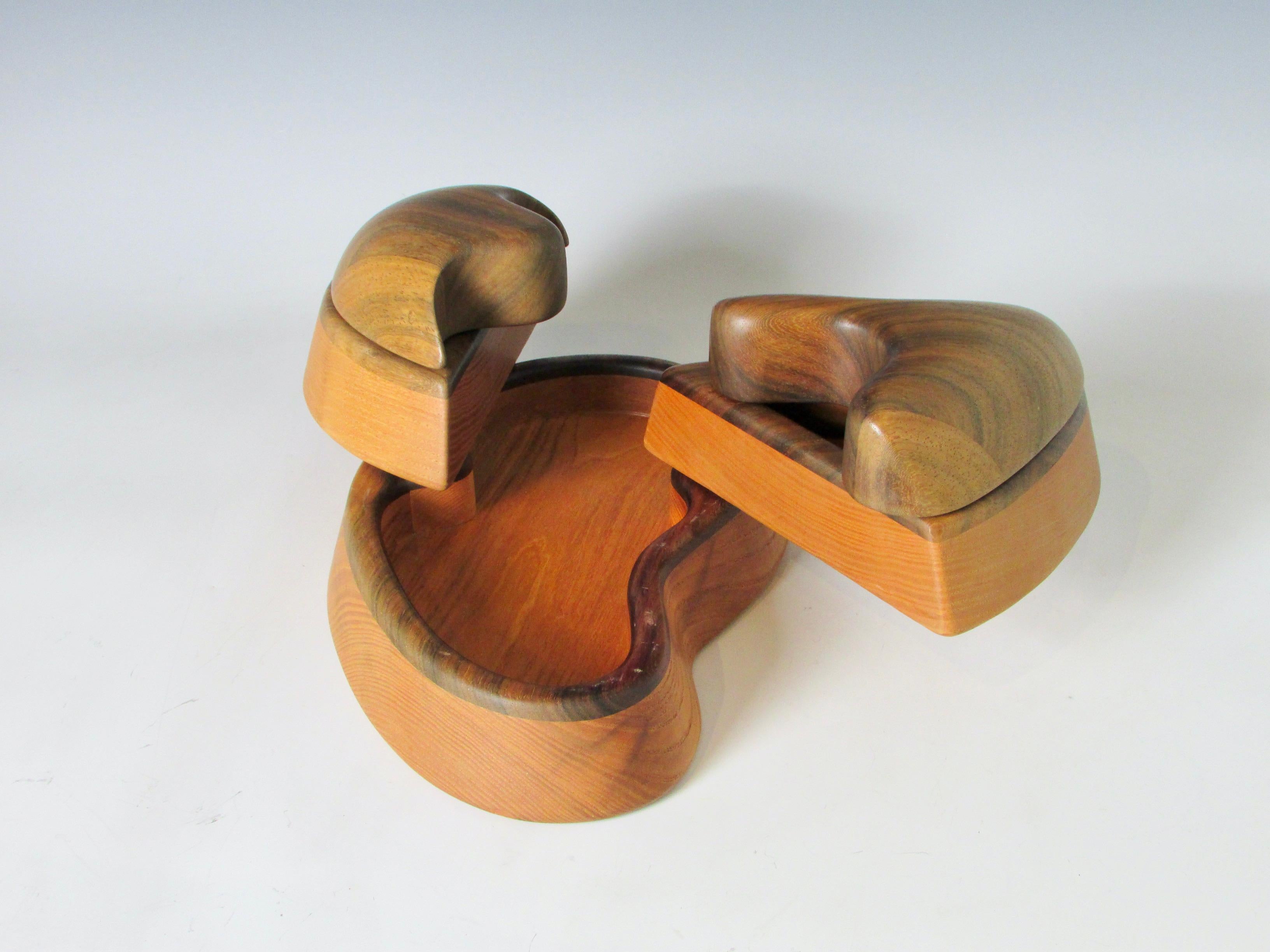 Multi Jointed Organic Form Rosewood and Ash Dresser Top Jewelry Trinket Box In Good Condition For Sale In Ferndale, MI