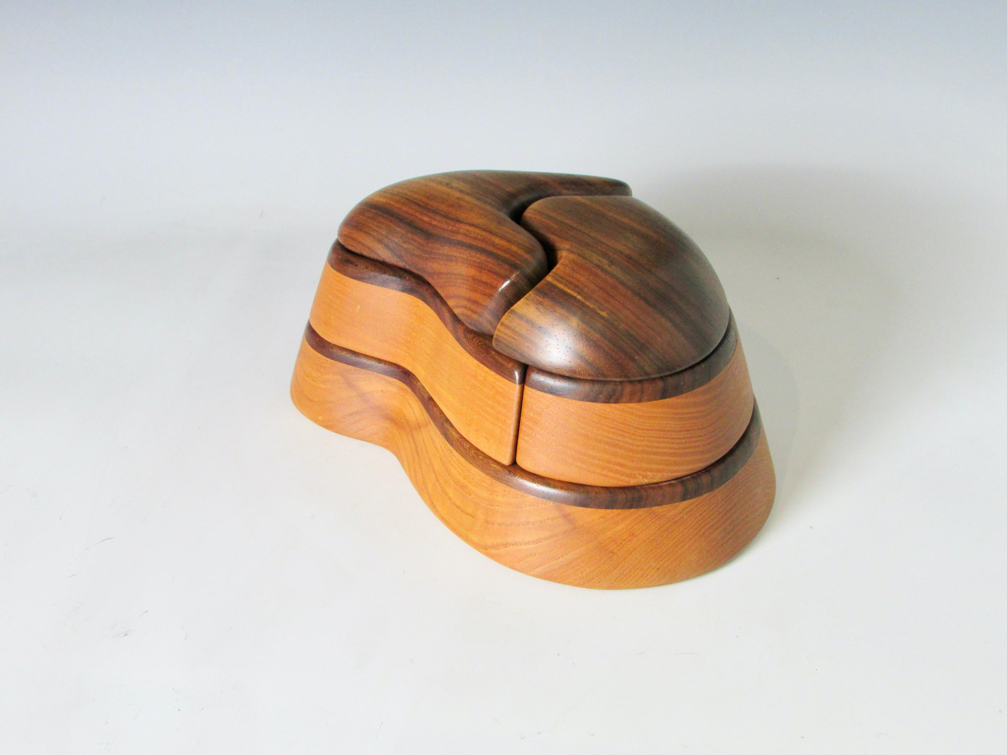 Late 20th Century Multi Jointed Organic Form Rosewood and Ash Dresser Top Jewelry Trinket Box  For Sale
