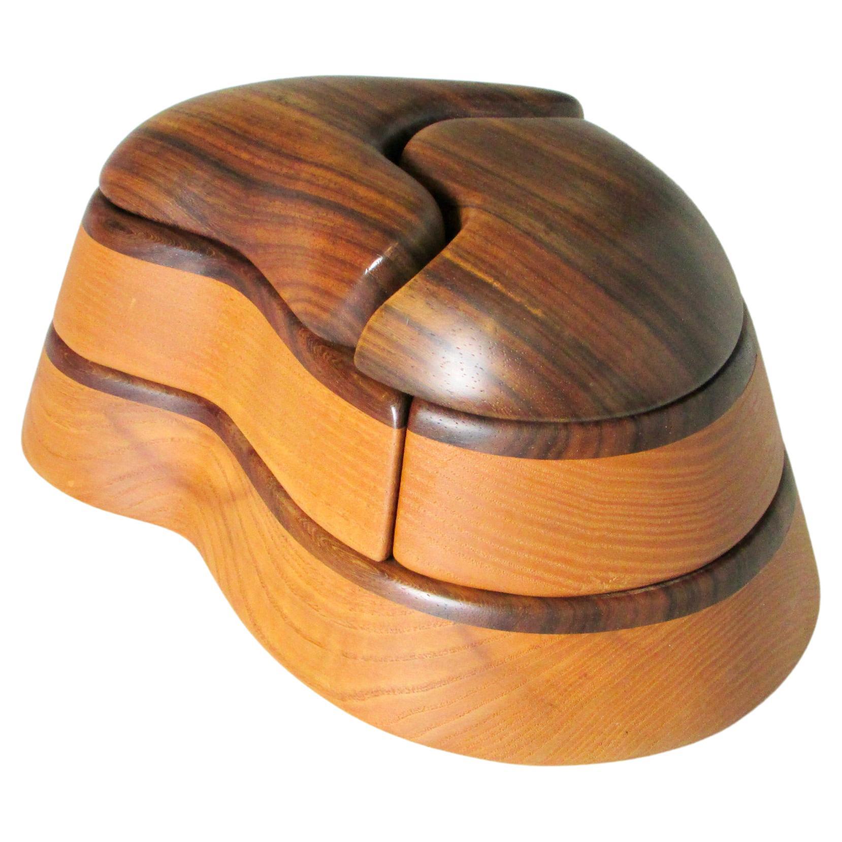 Multi Jointed Organic Form Rosewood and Ash Dresser Top Jewelry Trinket Box  For Sale