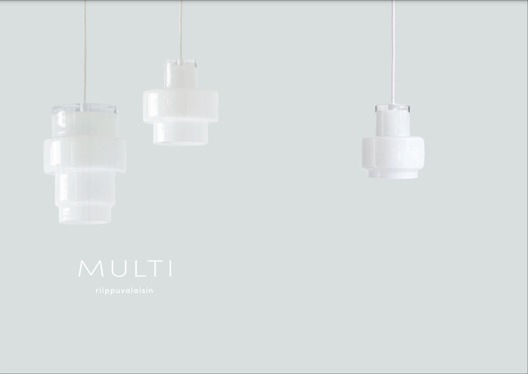 'Multi L' glass pendant by Jokinen and Konu for Innolux. The award winning MULTI glass collection is based on an artistically innovative form of modular glass blowing mold developed by the internationally acclaimed Finnish design team of Jukka