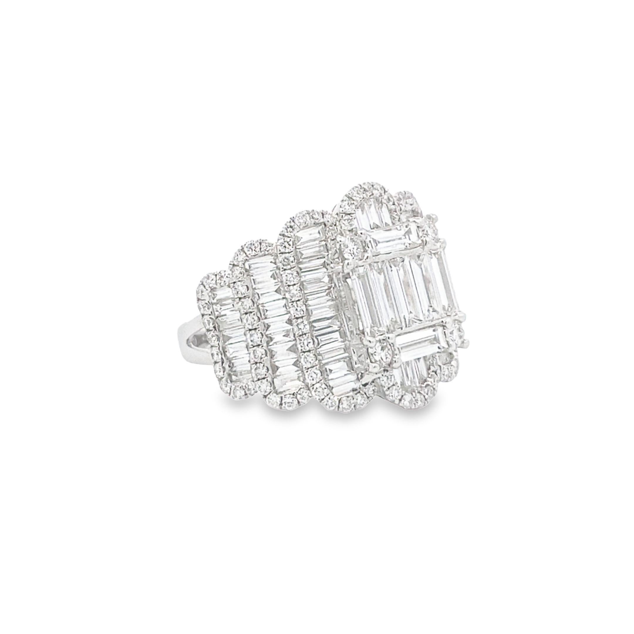 Modern Maurice Fine Jewelry - Multi-Layer Baguette and Round Diamond Ring For Sale