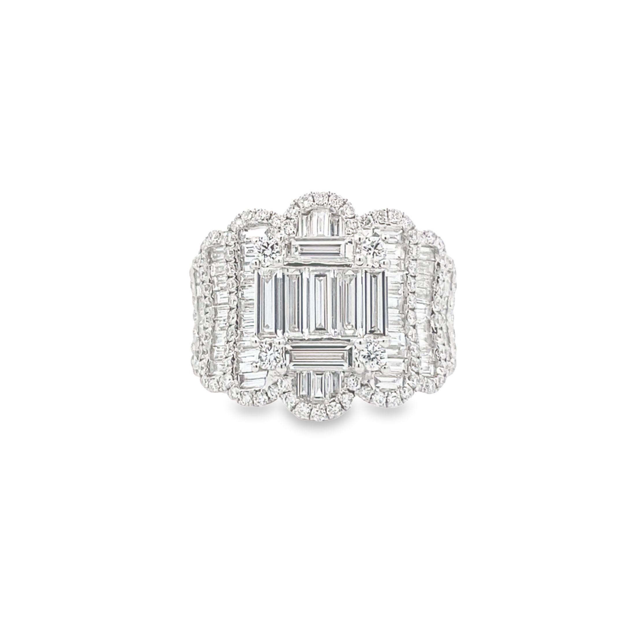 Baguette Cut Maurice Fine Jewelry - Multi-Layer Baguette and Round Diamond Ring For Sale