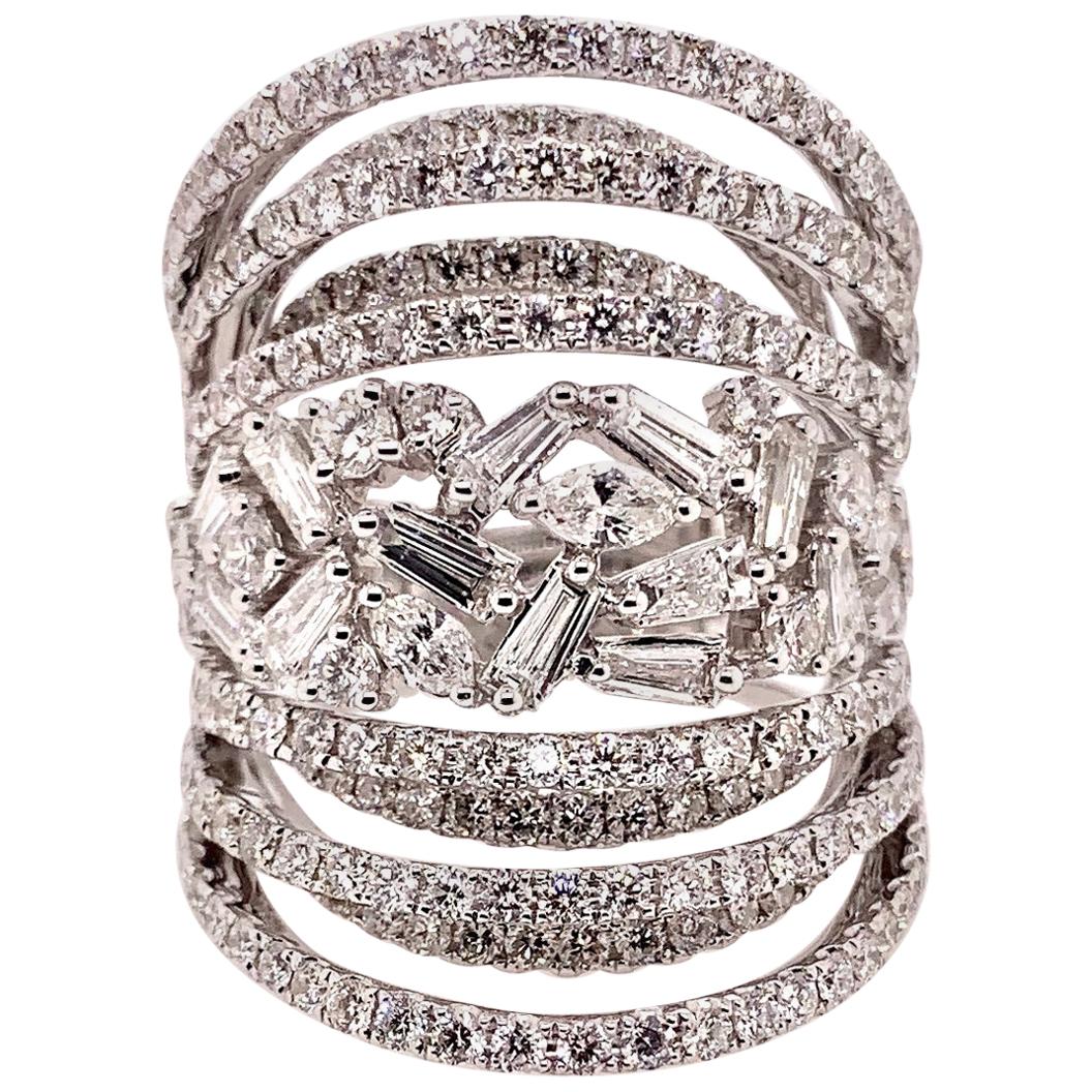 Multi-Layer Diamond Cigar Band Cocktail Ring For Sale
