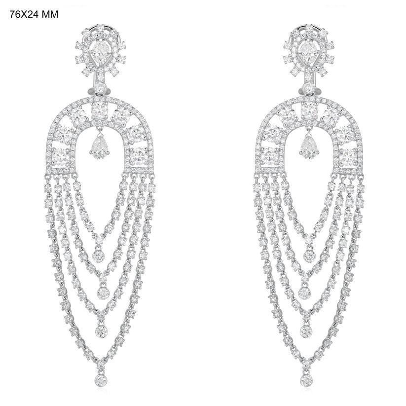 Modern Multi Layered 14K White Gold Chandelier Drop Earrings For Sale