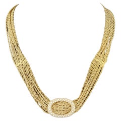 Multi-Layered 18k Gold Estate Necklace with Diamond Pin
