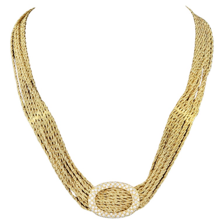 MultiLayered 18k Gold Estate Necklace with Diamond Pin For Sale at 1stDibs