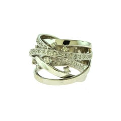 Multi-Layered 18 Karat White Gold Intertwined Round Diamond Band Ring