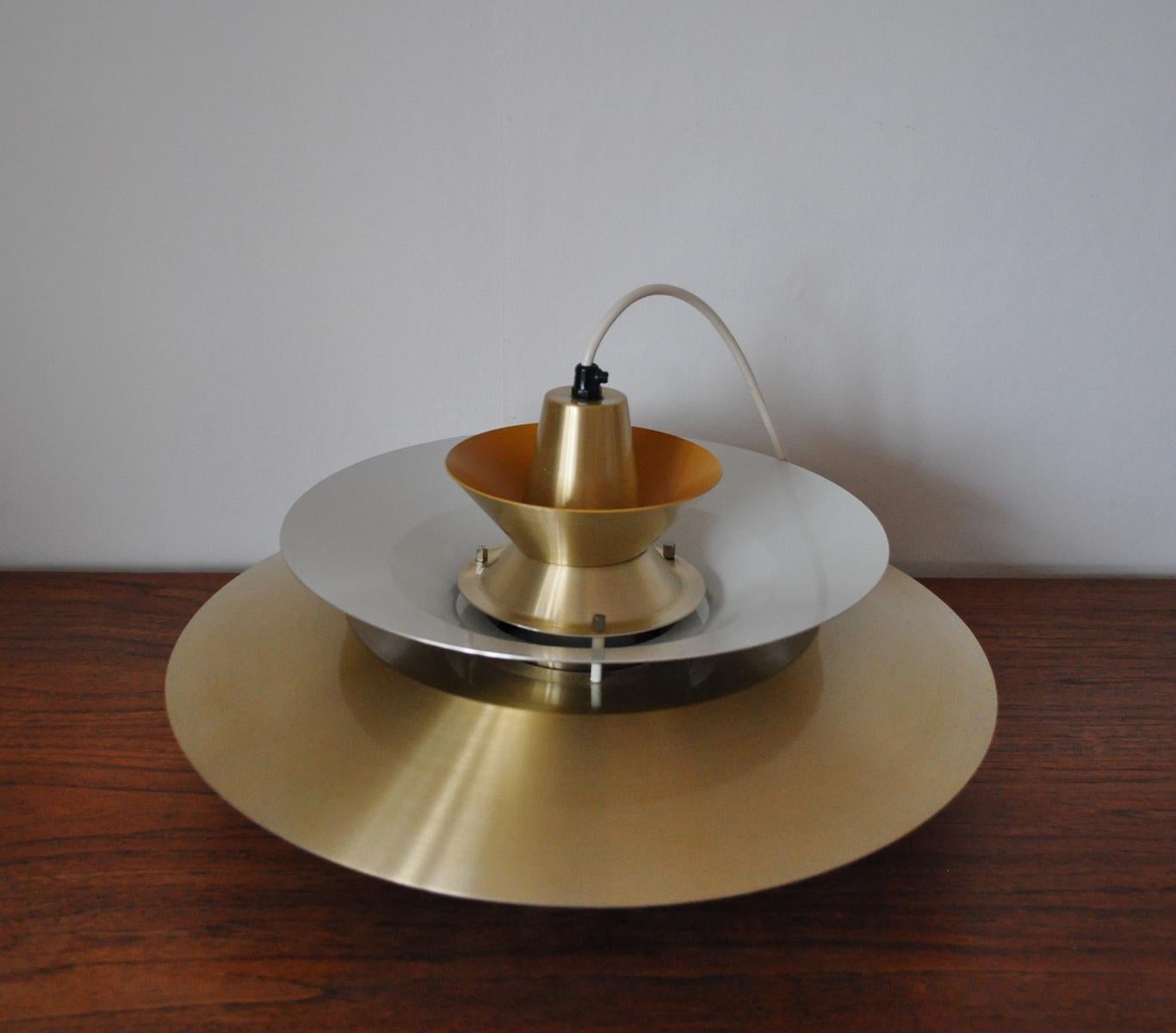 Danish Multi-Layered Brass Pendant Lamp Designed by Lyskær, Denmark, 1960s