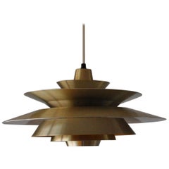 Multi-Layered Brass Pendant Lamp Designed by Lyskær, Denmark, 1960s