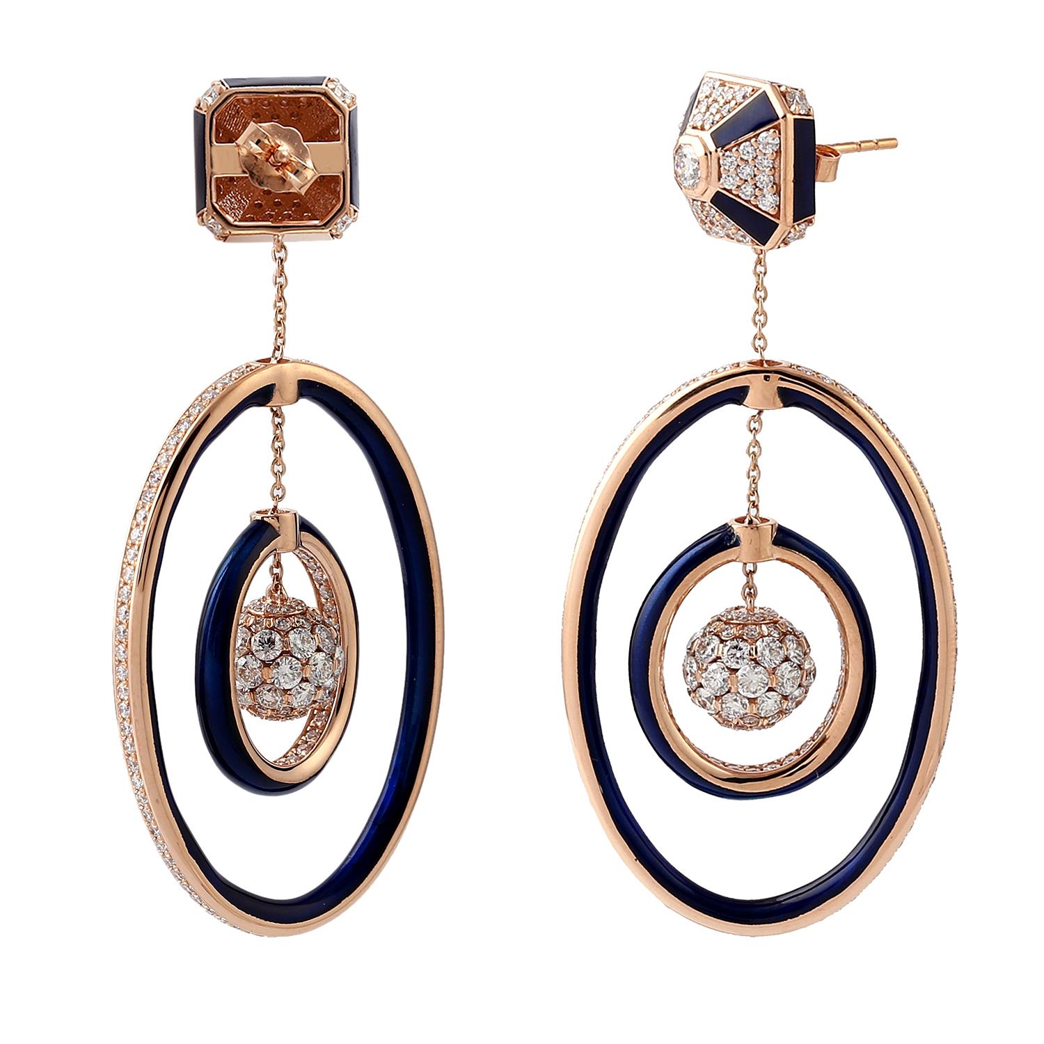 Contemporary Multi Layered Ceramic Dangle Earrings with Diamonds Made in 18k Gold For Sale