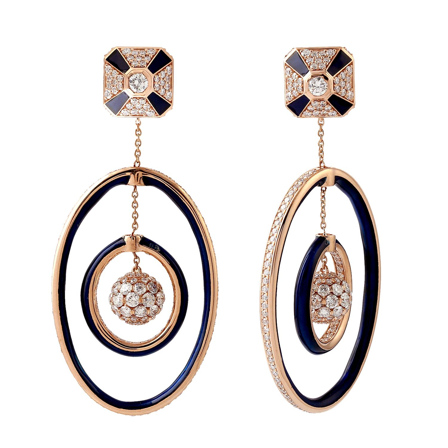 Mehrschichtige Keramik-Ohrringe mit Diamanten aus 18 Karat Gold (Gemischter Schliff) im Angebot