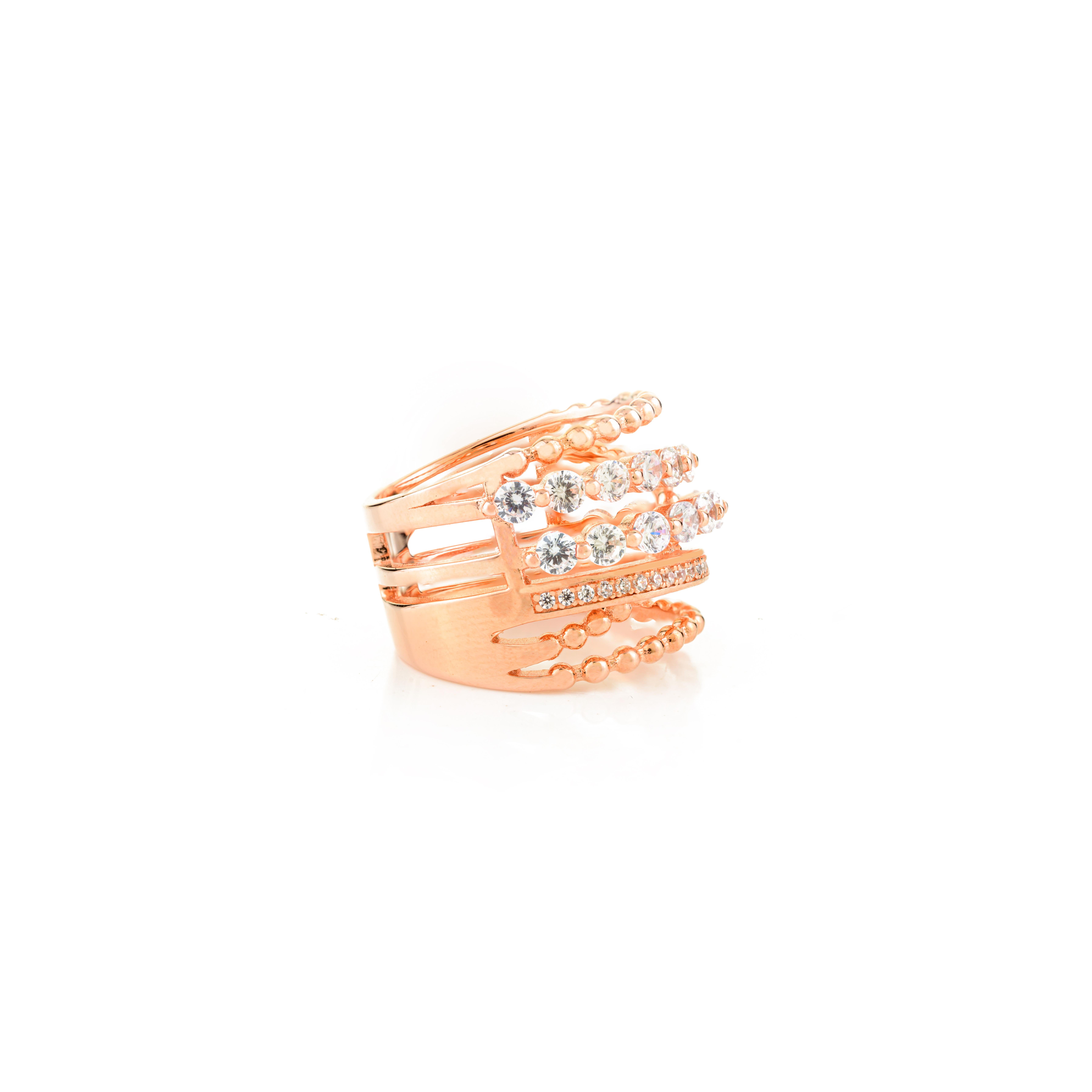 Im Angebot: Mehrschichtiger Cosmic Chunky Ehering für Frauen aus 925 Sterling Silber () 5
