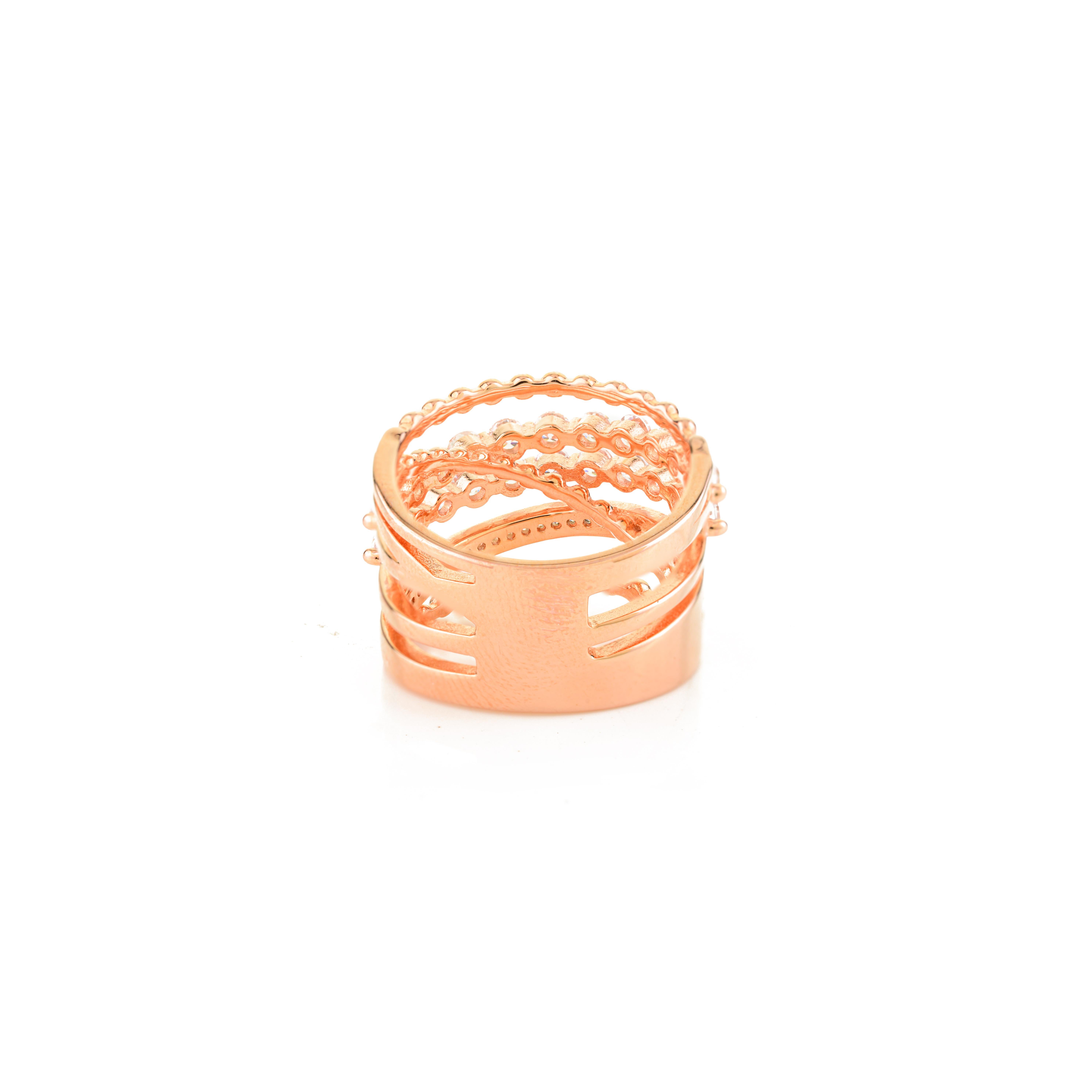 Im Angebot: Mehrschichtiger Cosmic Chunky Ehering für Frauen aus 925 Sterling Silber () 7