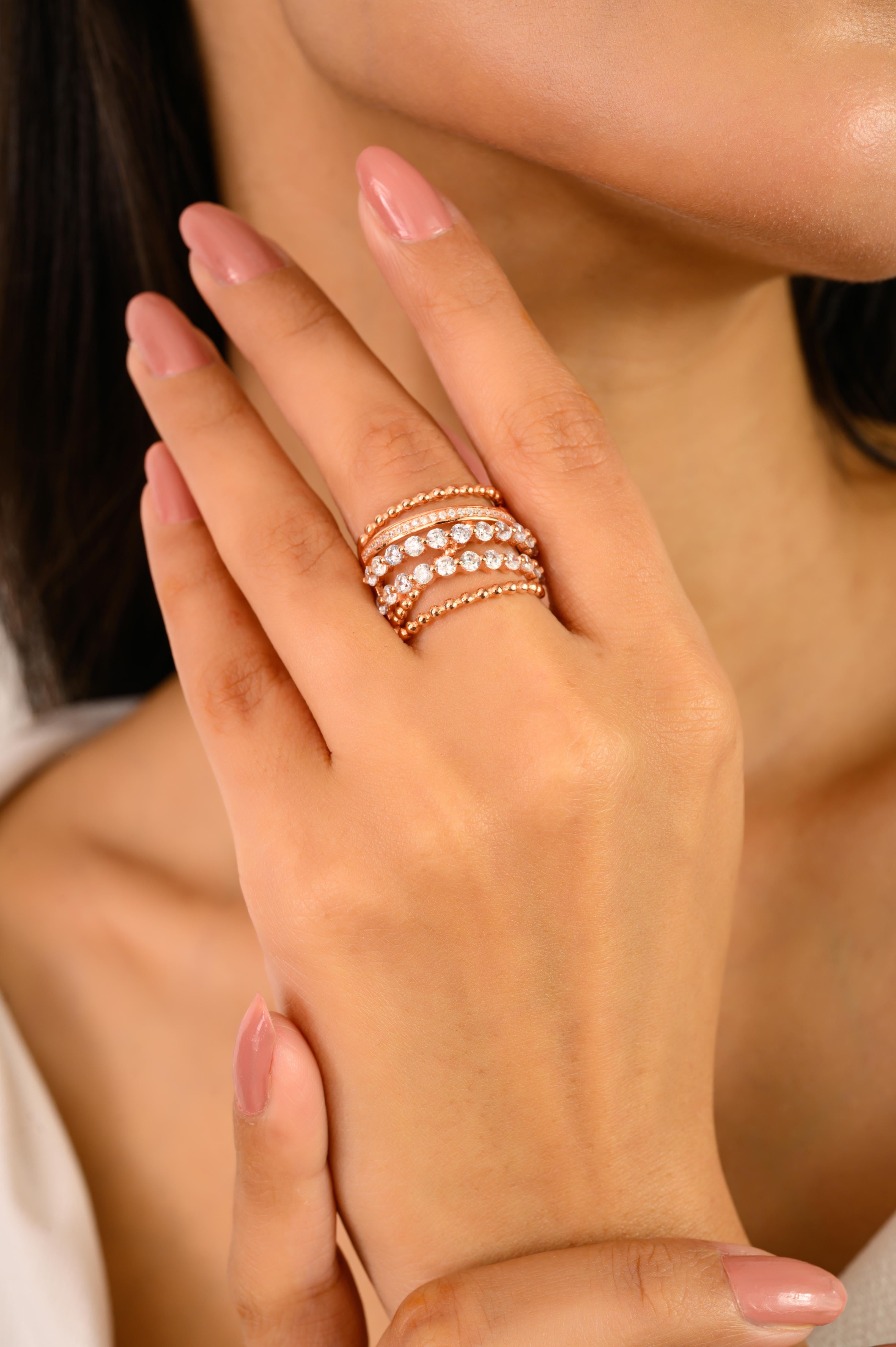 Im Angebot: Mehrschichtiger Cosmic Chunky Ehering für Frauen aus 925 Sterling Silber () 8