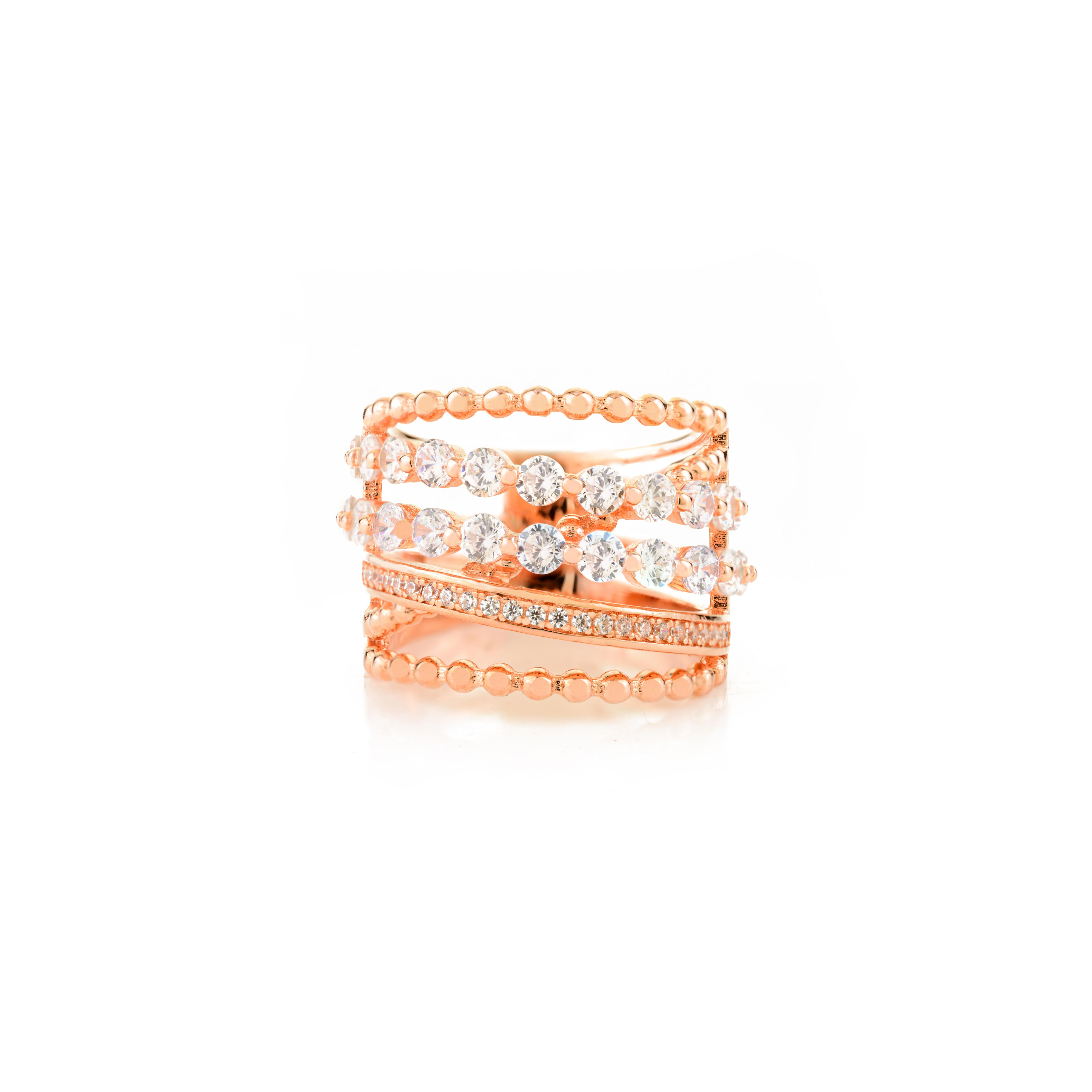 Im Angebot: Mehrschichtiger Cosmic Chunky Ehering für Frauen aus 925 Sterling Silber () 9