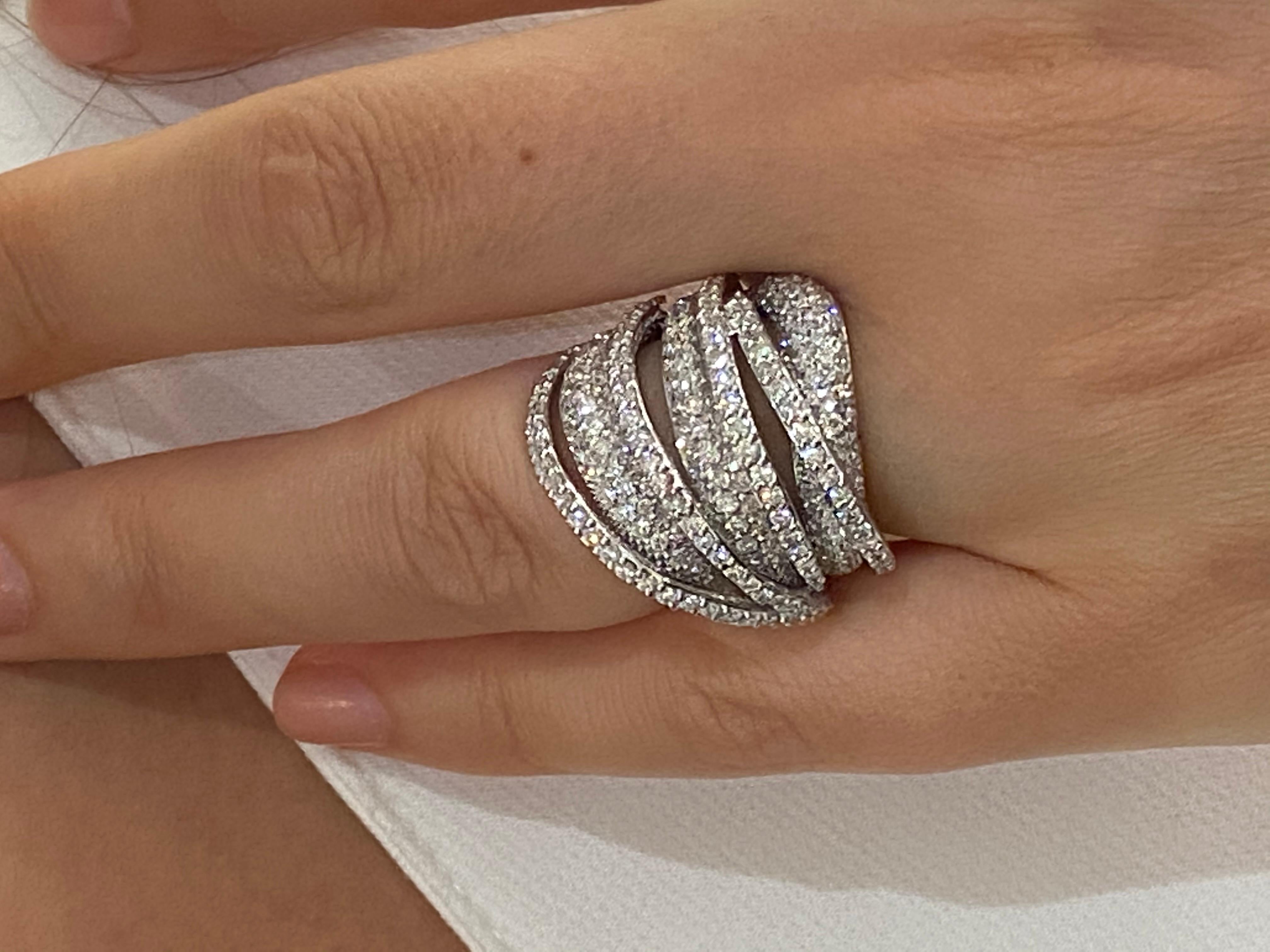 Women's Multi-Layered Diamond Pave White Gold Domed Cocktail Ring