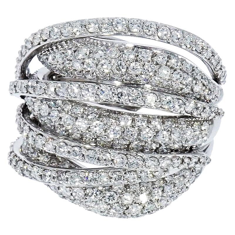Multi-Layered Diamond Pave White Gold Domed Cocktail Ring at 1stDibs
