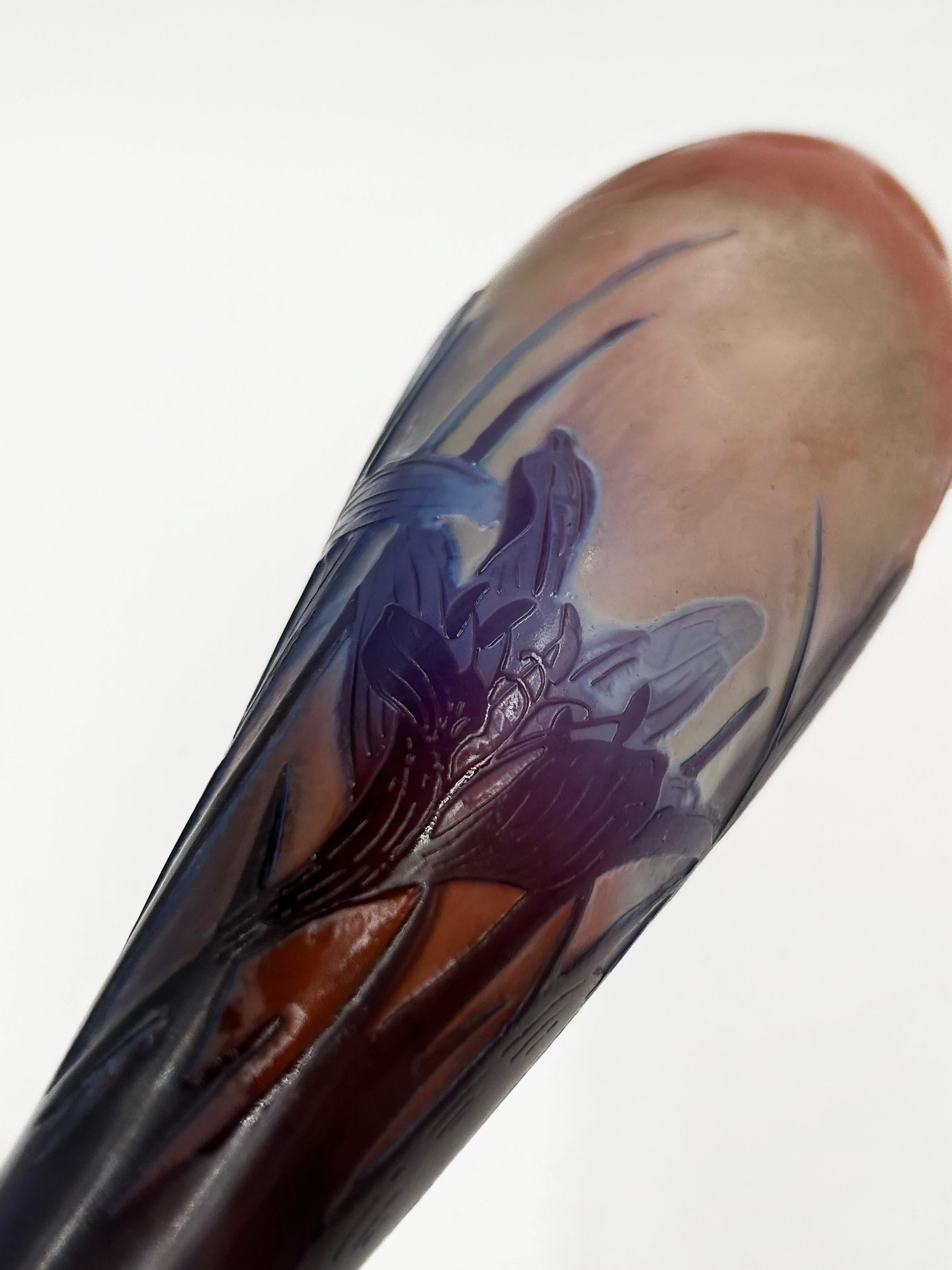 Vaso solifilo in vetro multistrato decorato con fiori di zafferano, di Emile Gall In condizioni buone in vendita a Autonomous City Buenos Aires, CABA