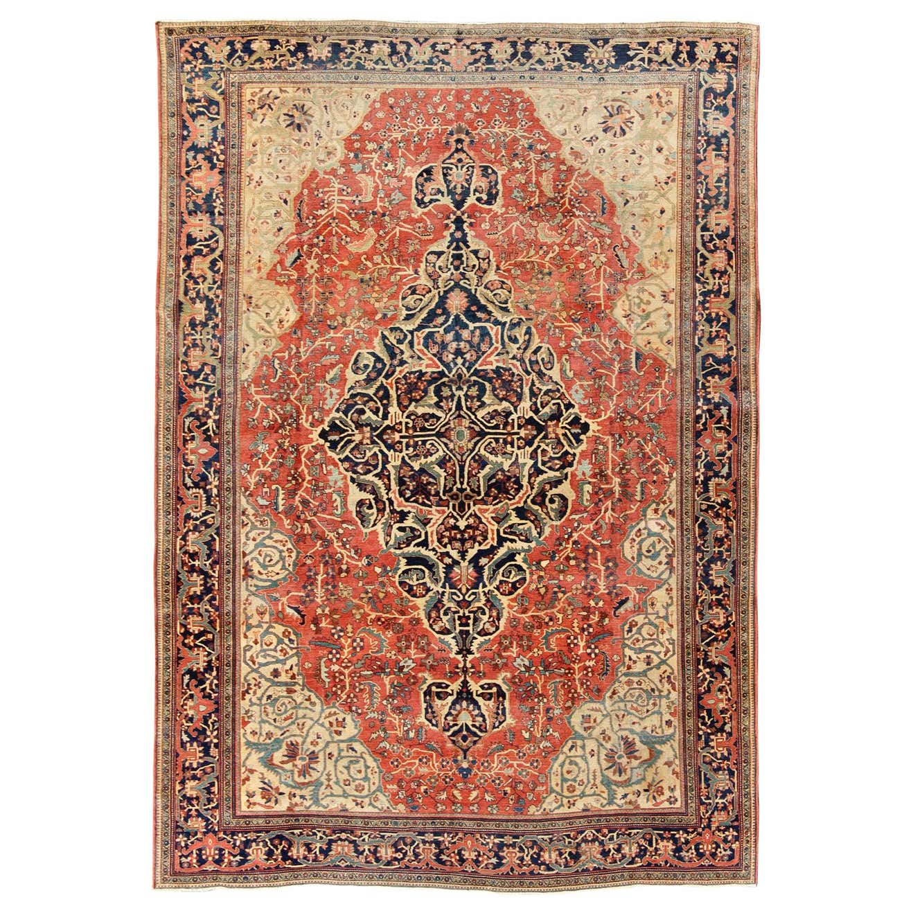 Multi-Layered Medallion Antique Persian Sarouk-Ferahan Rug in Red and ...