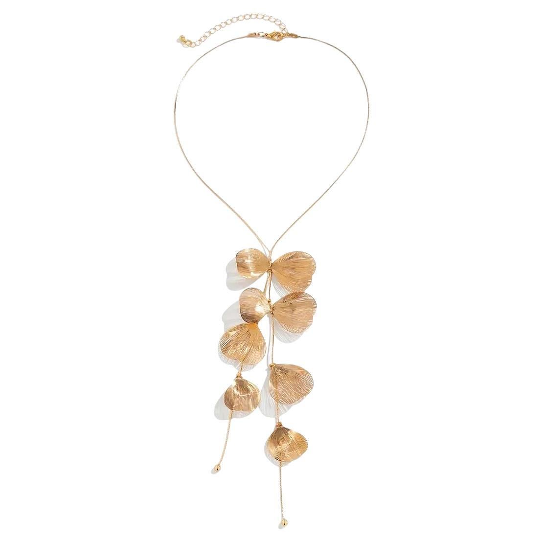 Multi Leaf Design Gold on Copper Drop Statement Vintage Pendant Necklace