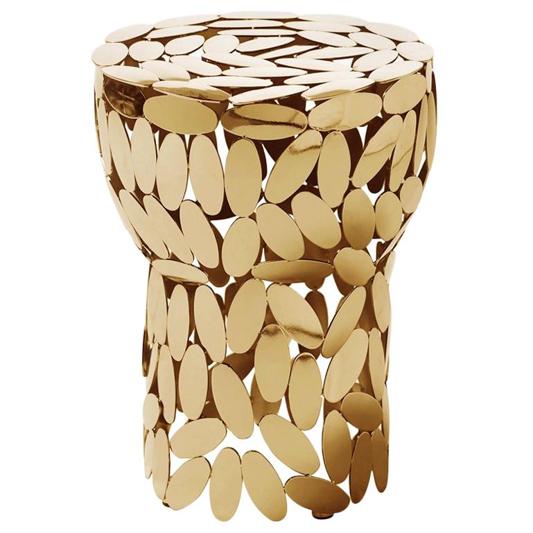 Multi Leaves Side Table in Gold Plated or Nickel Finish For Sale