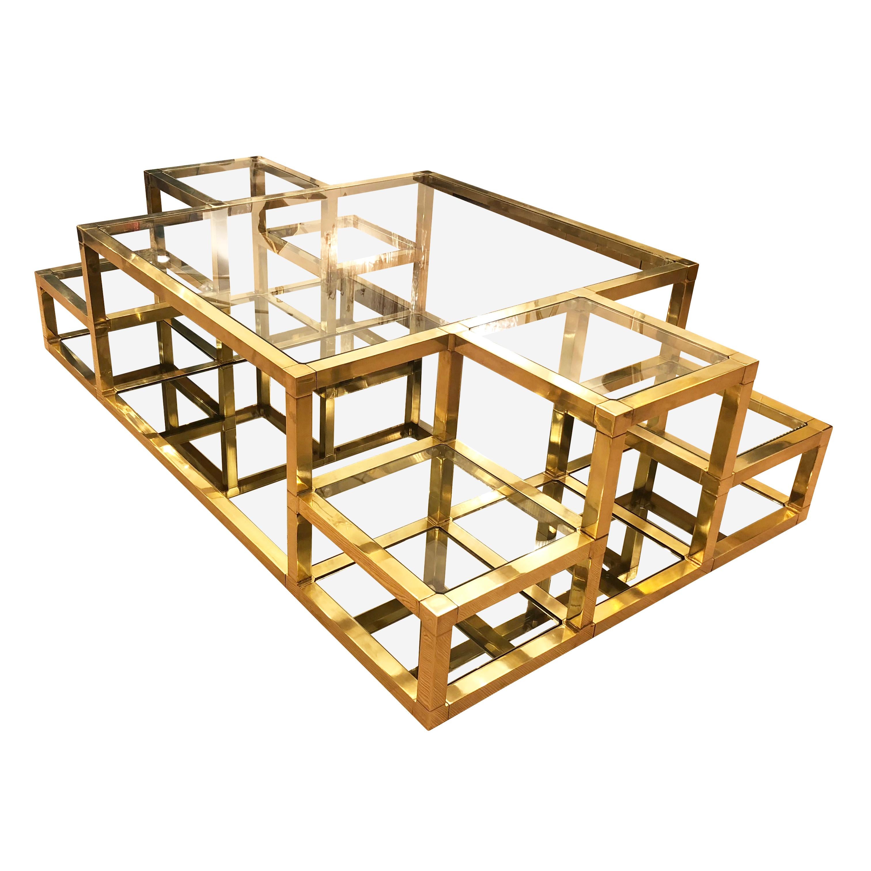 Multi-Level Brass Coffee Table, Italy, 1960s In Good Condition In New York, NY