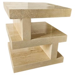 Multi-Level Modern Travertine End Table