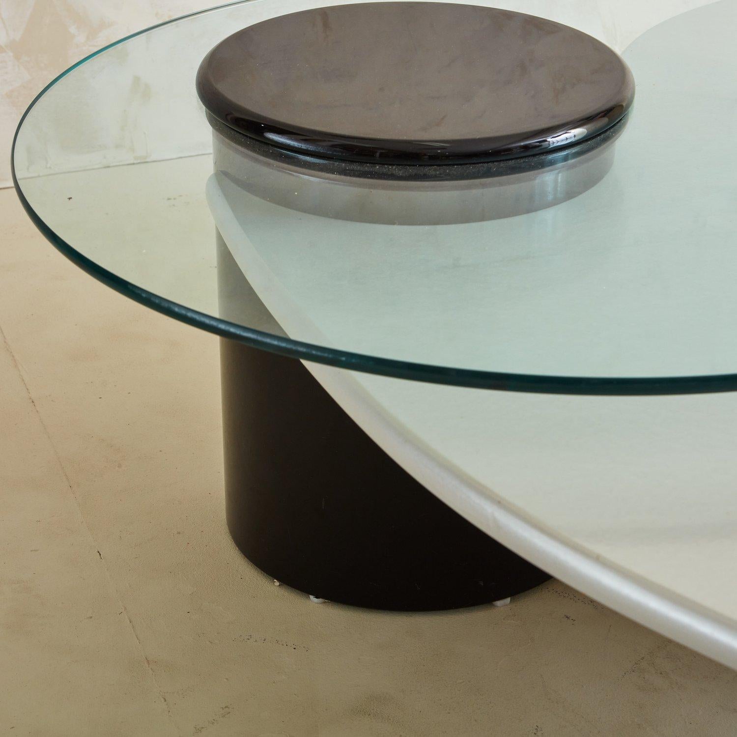 Glass Multi Level Post Modern Coffee Table by Roger Rougier, 1980s