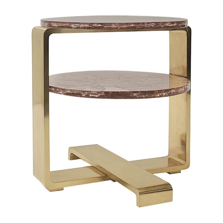 Multi-Leveled Cracked Crystal Resin and Brushed Brass Cocktail Table