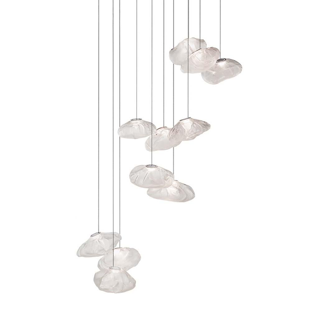 Canadian Multi-Light Suspension 73 Serie 11 Pendant Fixture Grey Glass For Sale