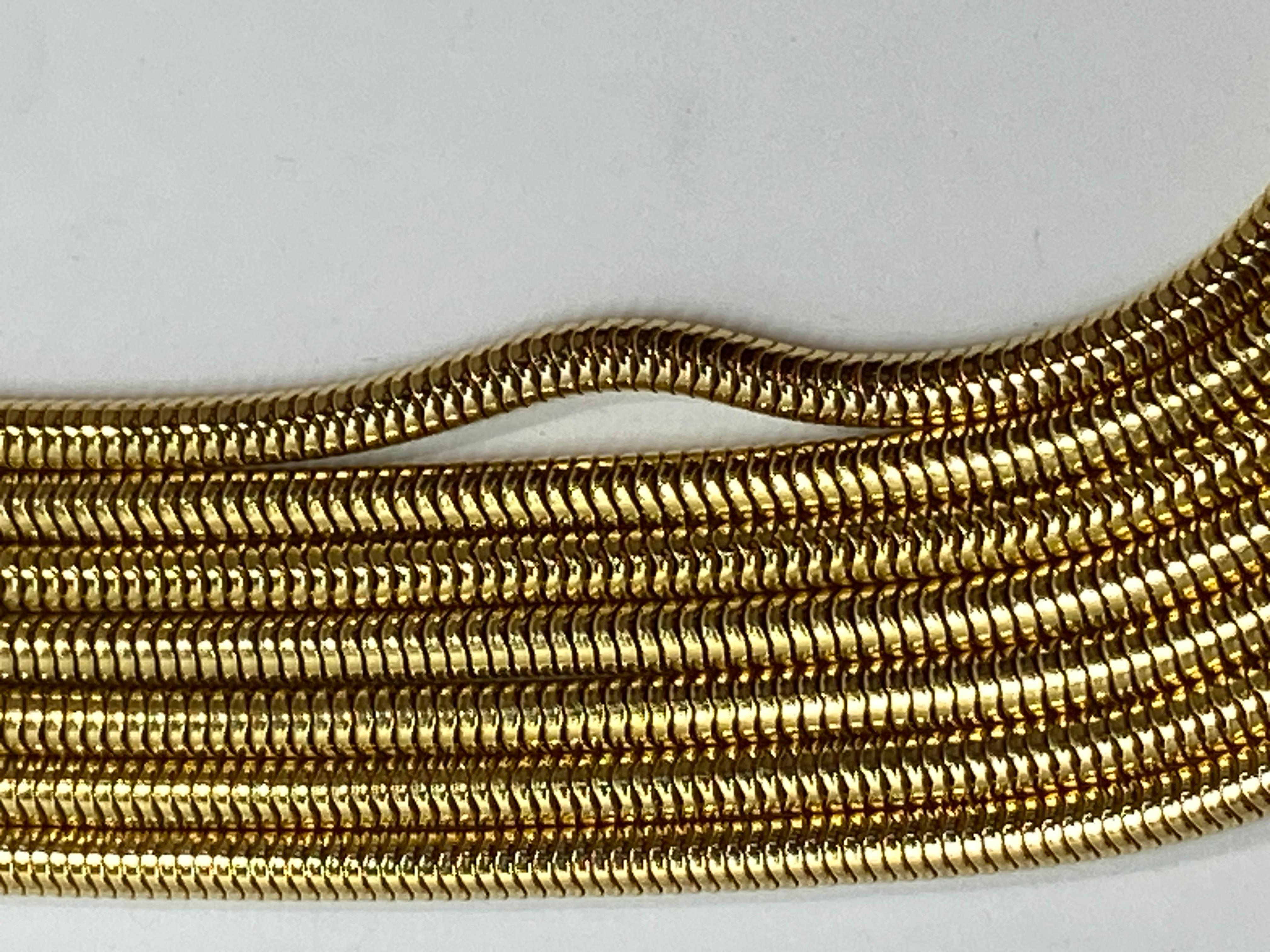 Multi-Linked Smooth Snake-Link Polished Gold Hardware Necklace For Sale 2