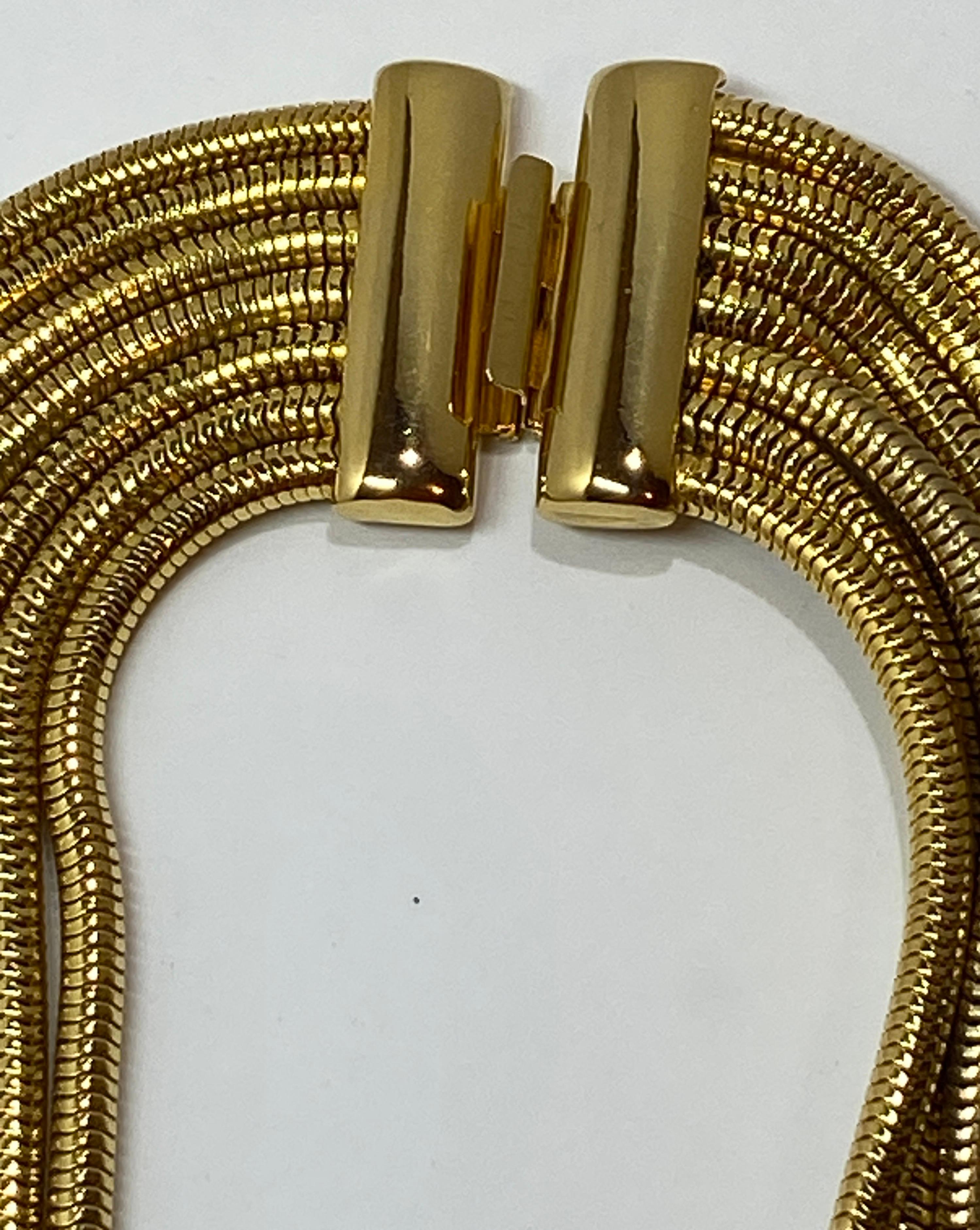 Mehrgliedrige glatte Schlangenglieder-Halskette mit polierten Goldbeschlägen im Angebot 7