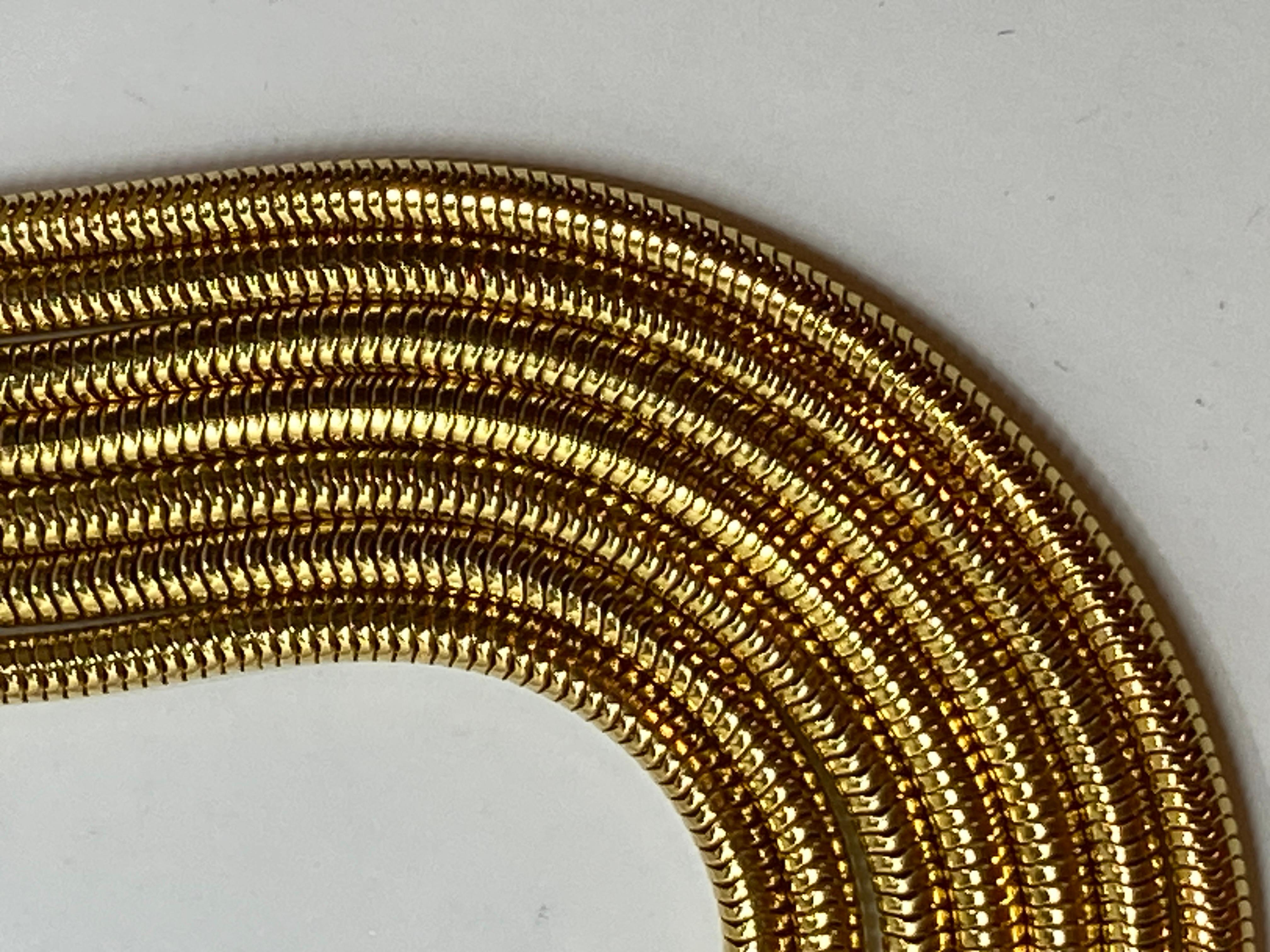 Mehrgliedrige glatte Schlangenglieder-Halskette mit polierten Goldbeschlägen im Angebot 9