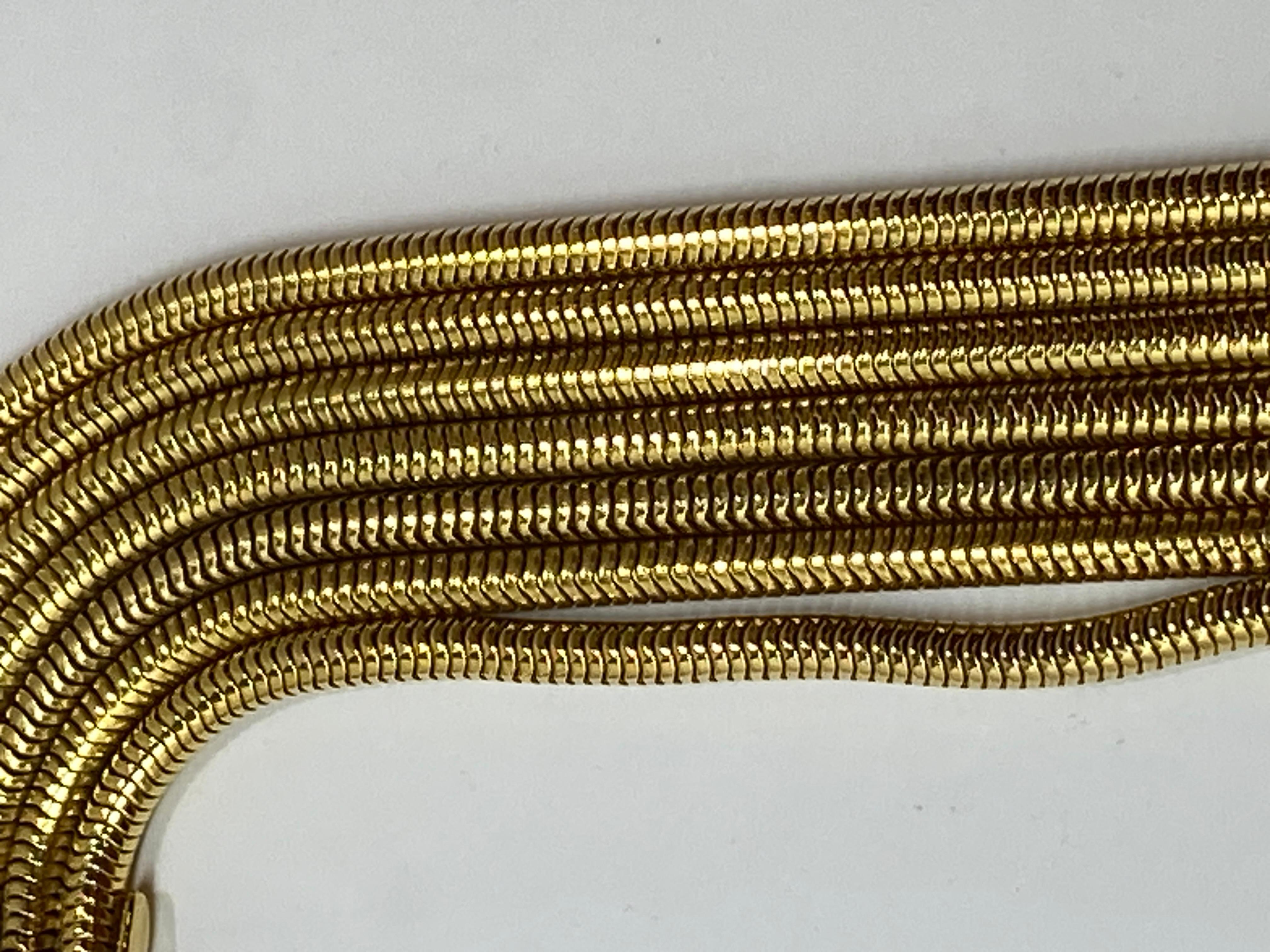 Mehrgliedrige glatte Schlangenglieder-Halskette mit polierten Goldbeschlägen im Angebot 10