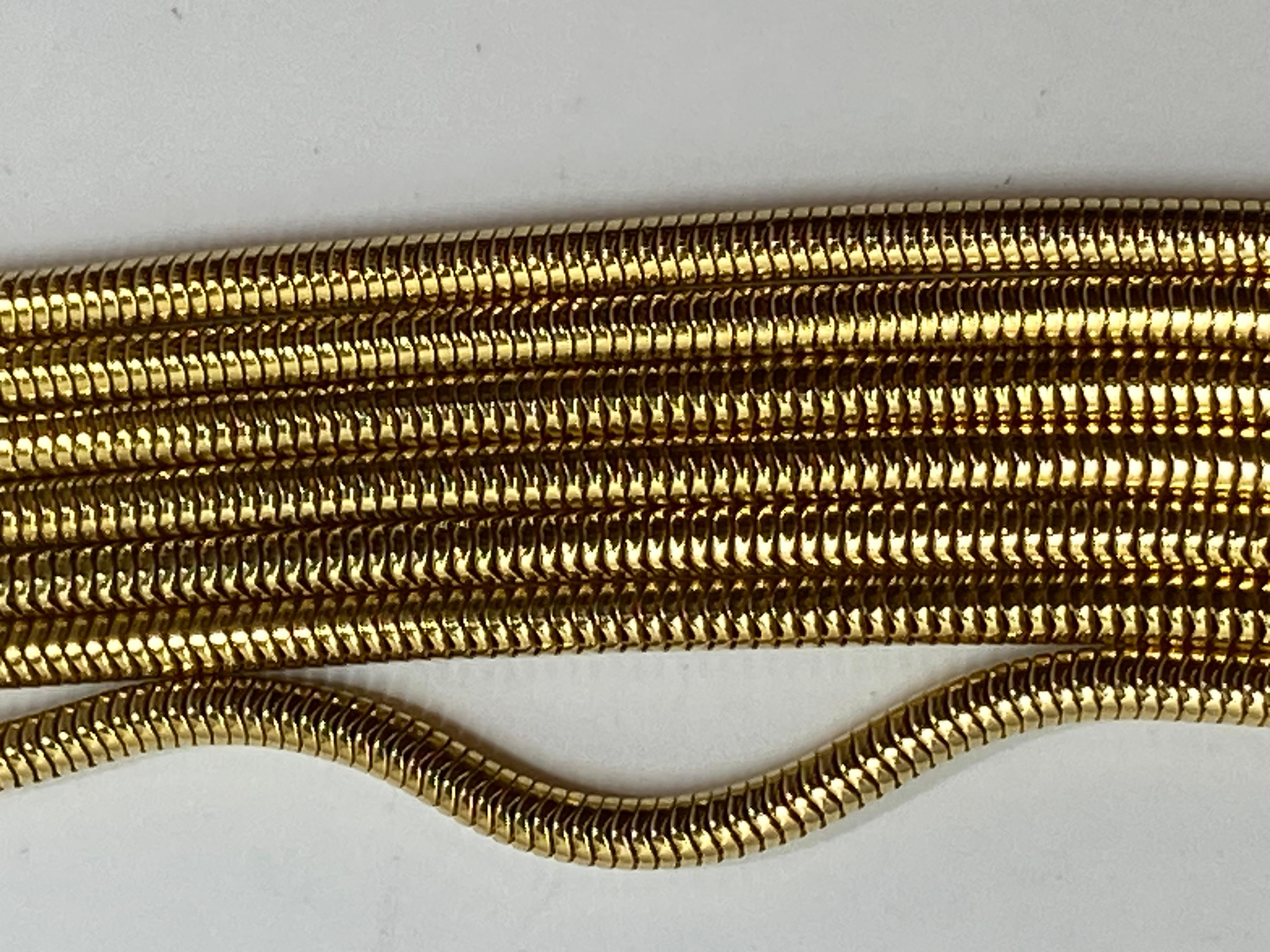 Mehrgliedrige glatte Schlangenglieder-Halskette mit polierten Goldbeschlägen im Angebot 11
