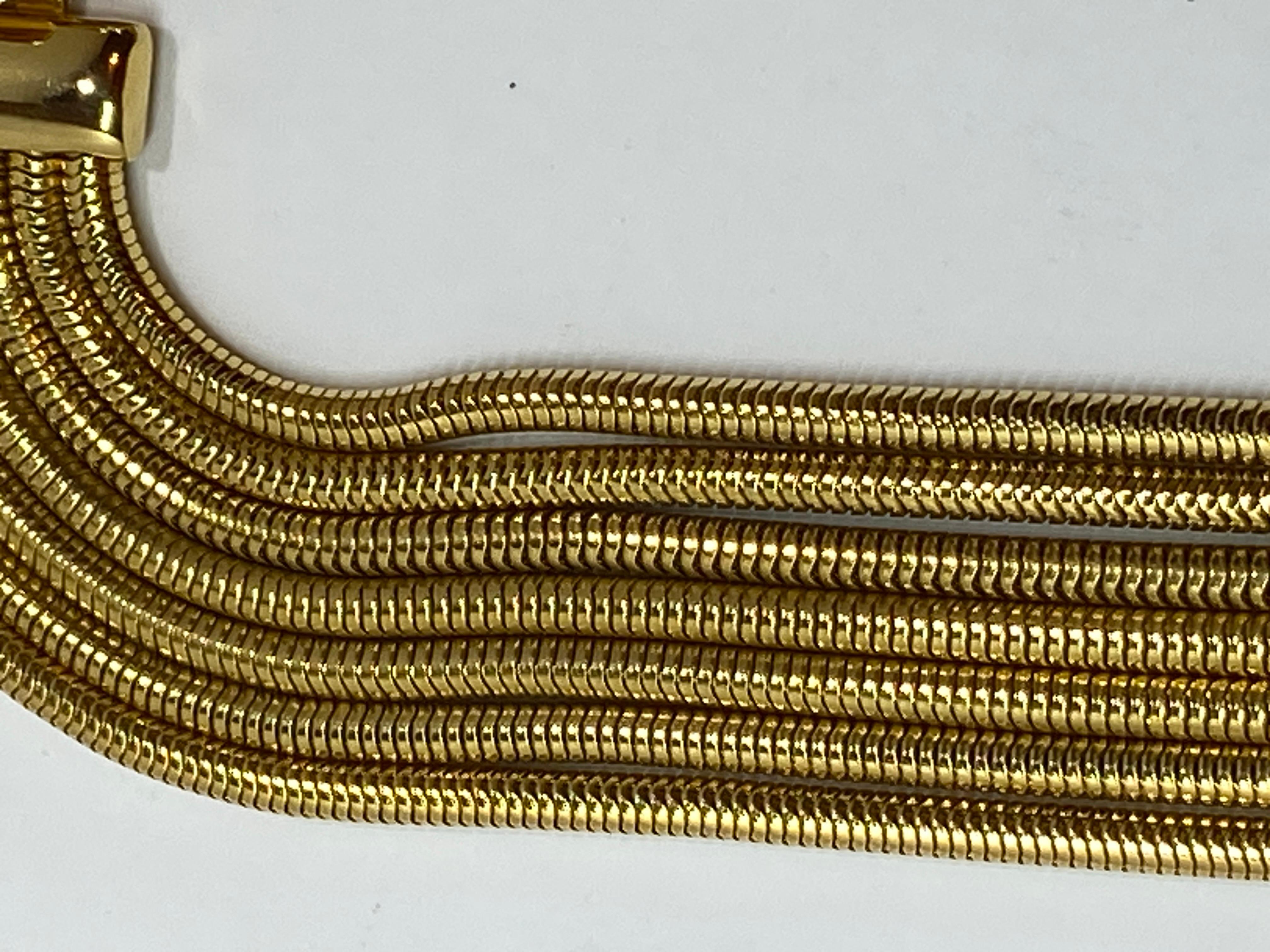 Mehrgliedrige glatte Schlangenglieder-Halskette mit polierten Goldbeschlägen im Angebot 12