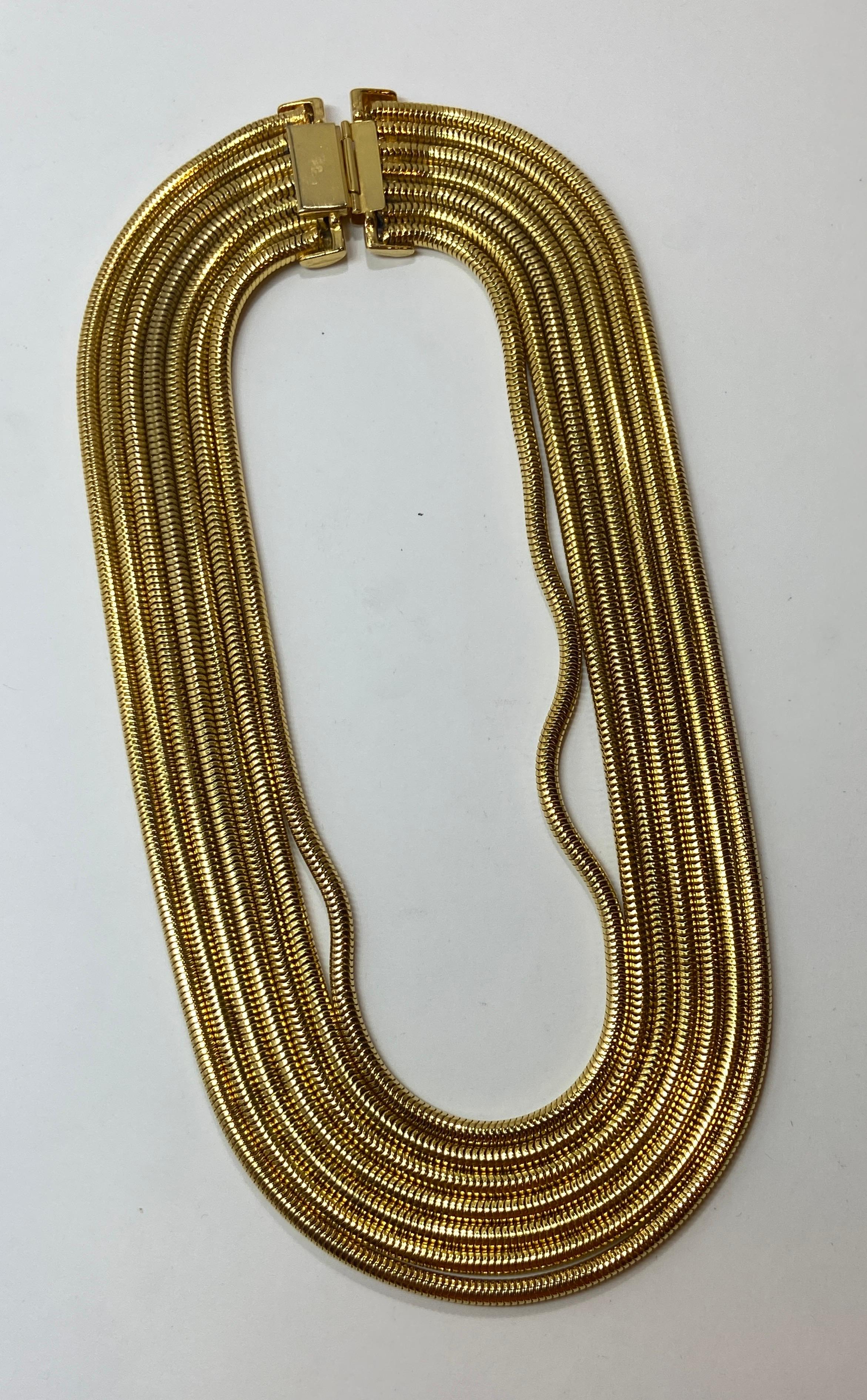 Multi-Linked Smooth Snake-Link Polished Gold Hardware Necklace In Good Condition For Sale In New York, NY